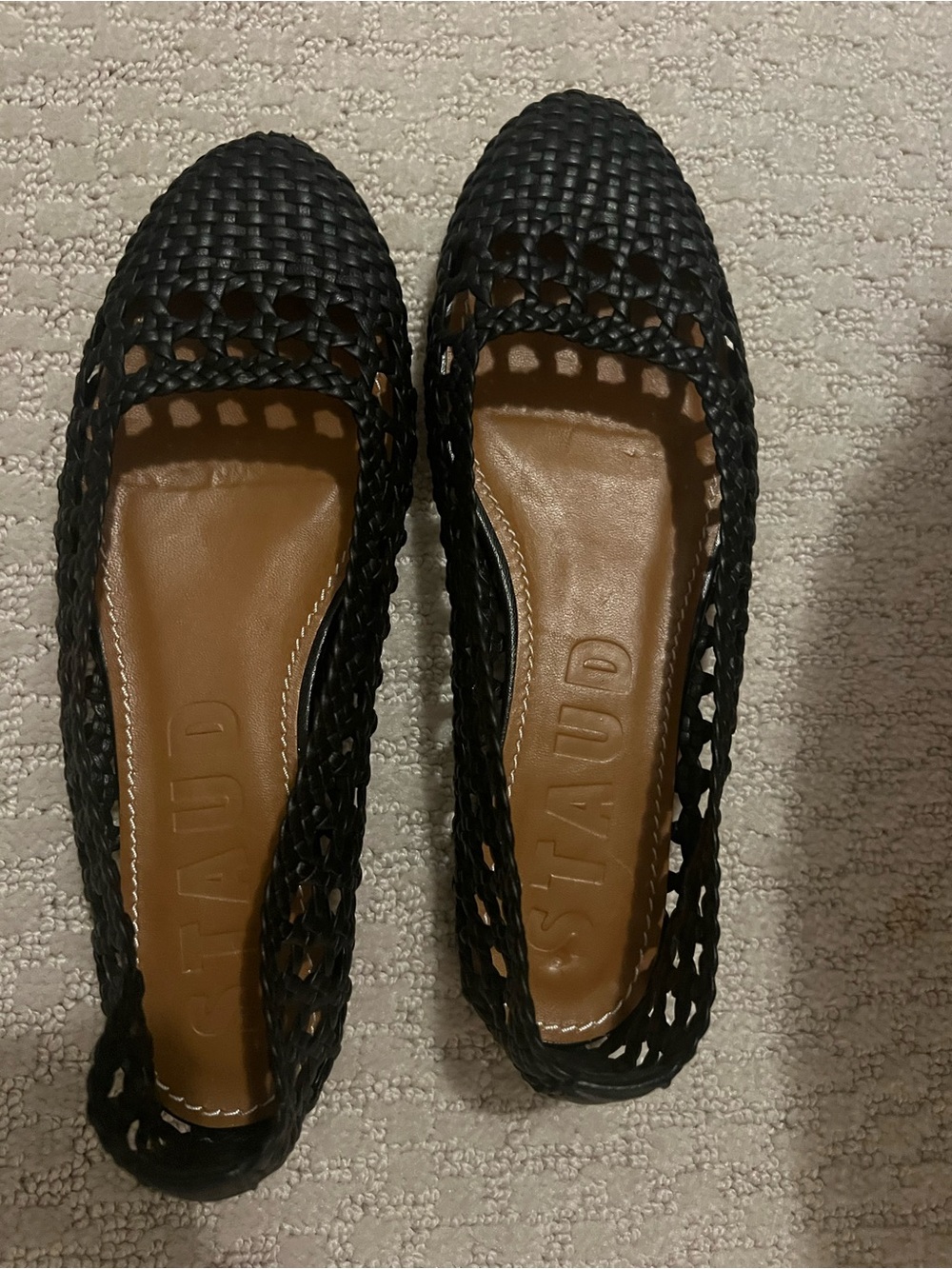 STAUD Black Woven Slip-On Ballet Flats